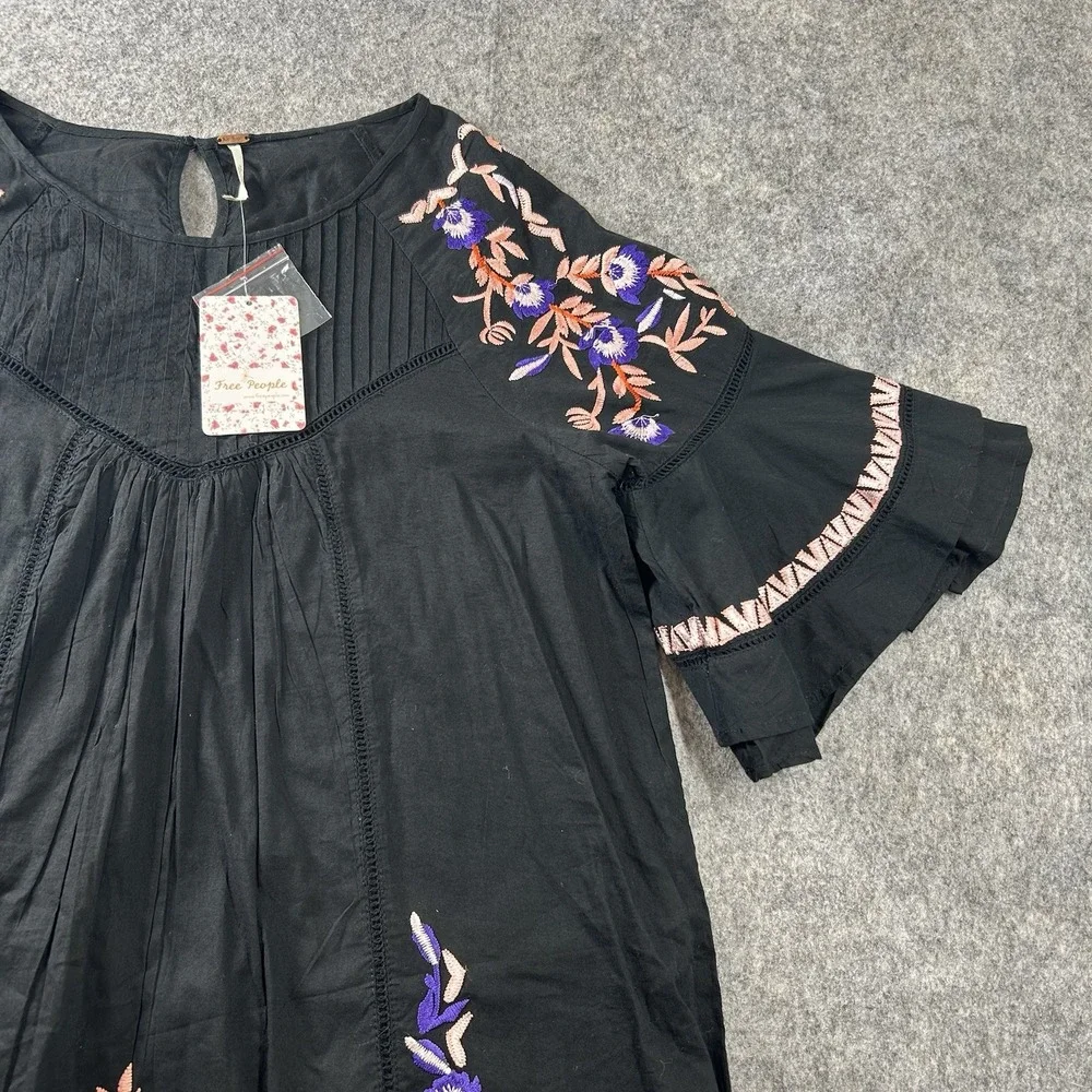 Free People Pavlo Boho Mini Dress S Victorian Prairie Ranch Cowgirl Embroidered